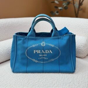 Prada Teal Canapa Canvas Tote